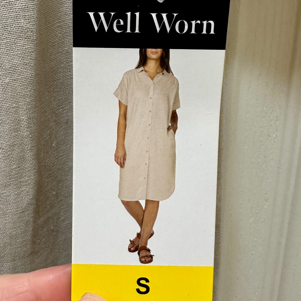 Well Worn Women's Linen Blend Shirt Dress Size S Tan Cottagecore Coastal (New)